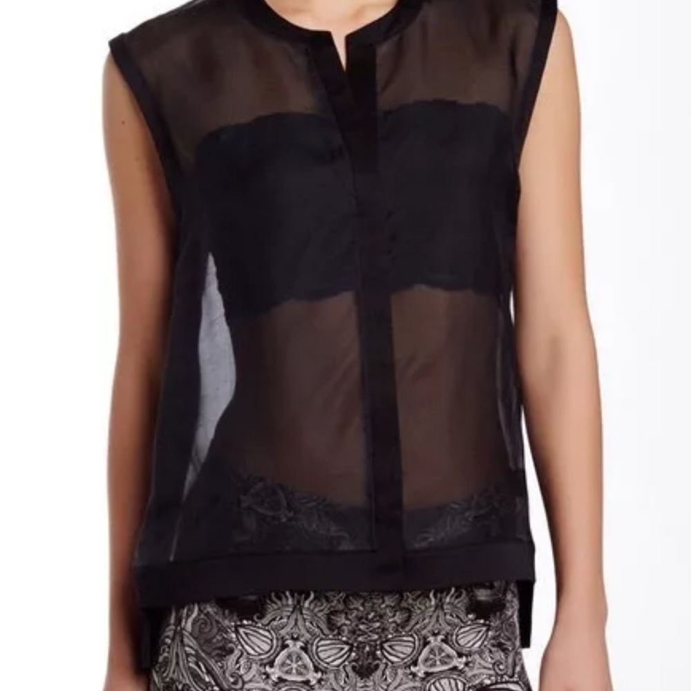 Helmut Lang Sheer Black Button Up Sleeveless Top